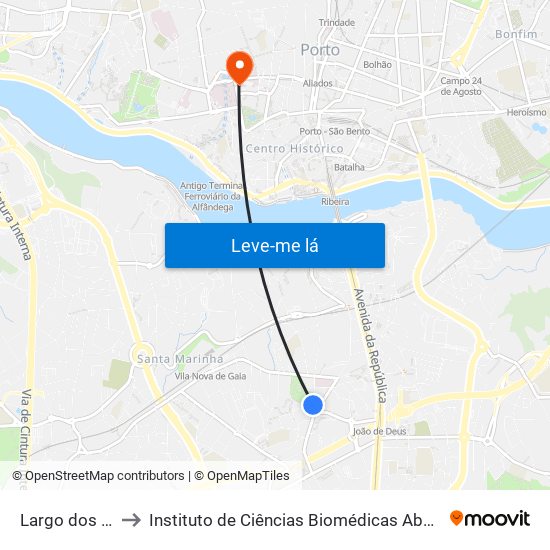 Largo dos Aviadores to Instituto de Ciências Biomédicas Abel Salazar - Polo de Medicina map