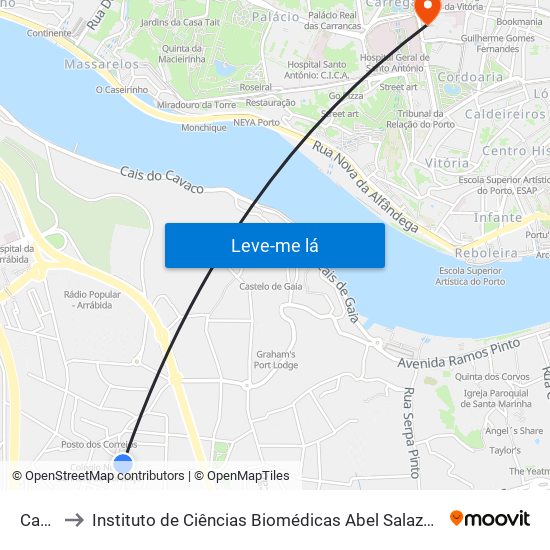 Candal to Instituto de Ciências Biomédicas Abel Salazar - Polo de Medicina map