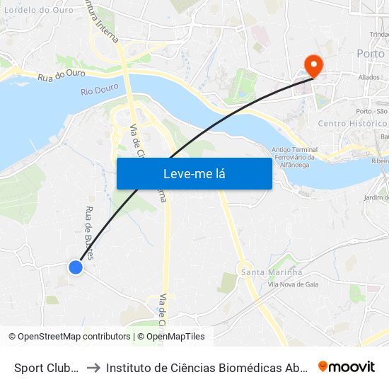 Sport Clube Canidelo to Instituto de Ciências Biomédicas Abel Salazar - Polo de Medicina map