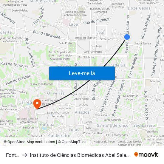 Fontinha to Instituto de Ciências Biomédicas Abel Salazar - Polo de Medicina map