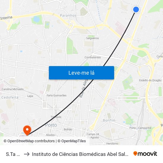 S.Ta Justa to Instituto de Ciências Biomédicas Abel Salazar - Polo de Medicina map