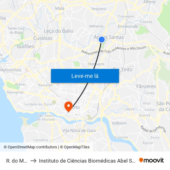R. do Mosteiro to Instituto de Ciências Biomédicas Abel Salazar - Polo de Medicina map