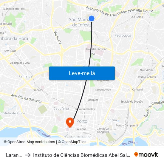 Laranjeiras to Instituto de Ciências Biomédicas Abel Salazar - Polo de Medicina map
