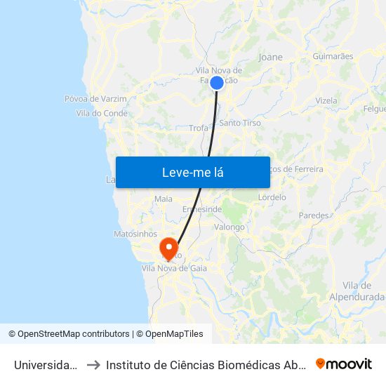 Universidade Lusíada to Instituto de Ciências Biomédicas Abel Salazar - Polo de Medicina map