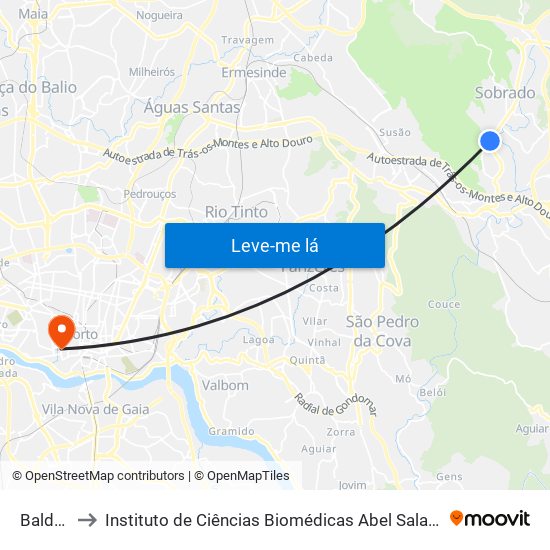 Baldeirão to Instituto de Ciências Biomédicas Abel Salazar - Polo de Medicina map