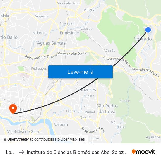 Lama to Instituto de Ciências Biomédicas Abel Salazar - Polo de Medicina map