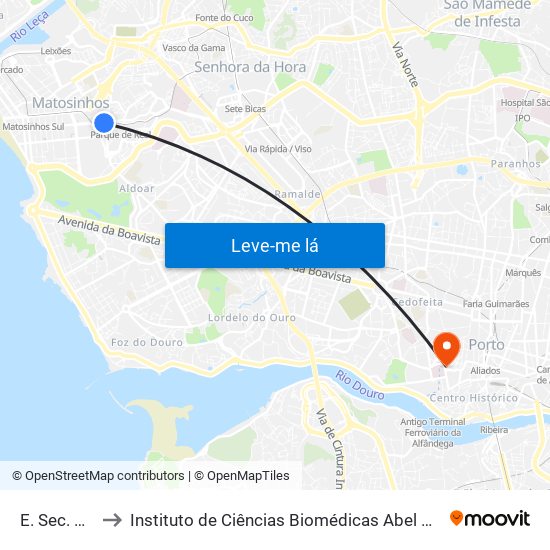 E. Sec. G. Zarco to Instituto de Ciências Biomédicas Abel Salazar - Polo de Medicina map