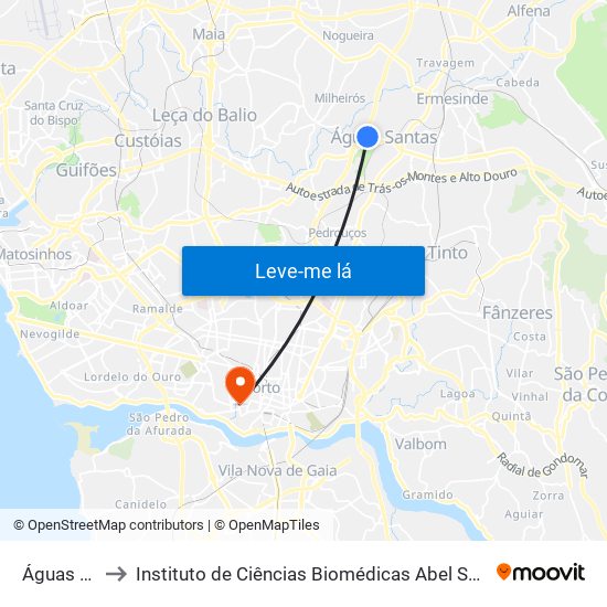 Águas Santas to Instituto de Ciências Biomédicas Abel Salazar - Polo de Medicina map