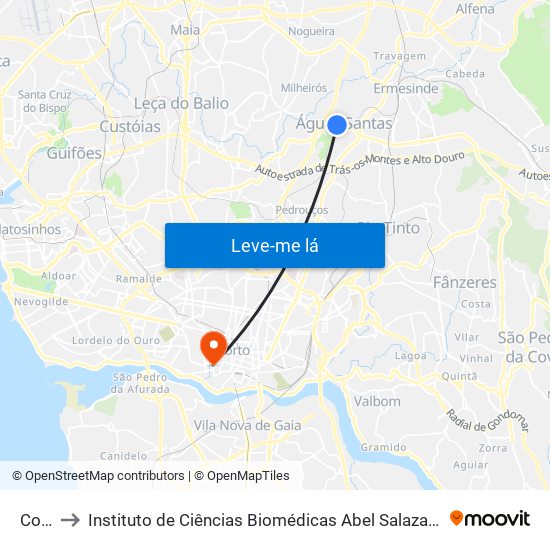 Corga to Instituto de Ciências Biomédicas Abel Salazar - Polo de Medicina map