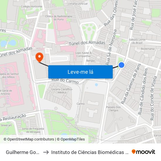 Guilherme Gomes Fernandes to Instituto de Ciências Biomédicas Abel Salazar - Polo de Medicina map