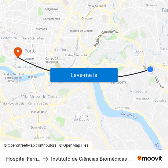 Hospital Fernando Pessoa to Instituto de Ciências Biomédicas Abel Salazar - Polo de Medicina map