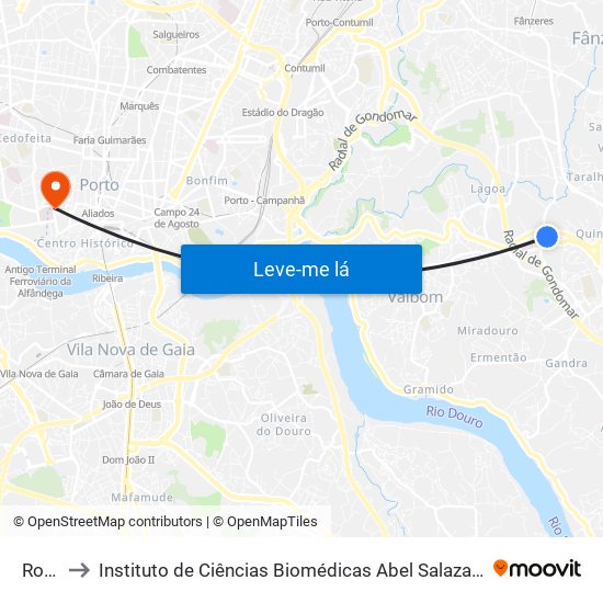 Roleta to Instituto de Ciências Biomédicas Abel Salazar - Polo de Medicina map