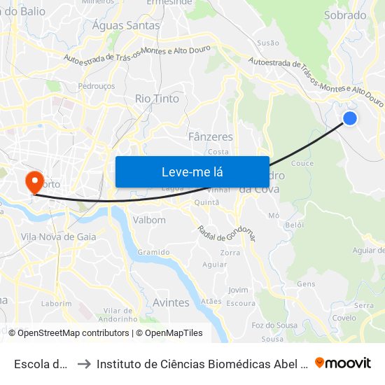 Escola da Retorta to Instituto de Ciências Biomédicas Abel Salazar - Polo de Medicina map
