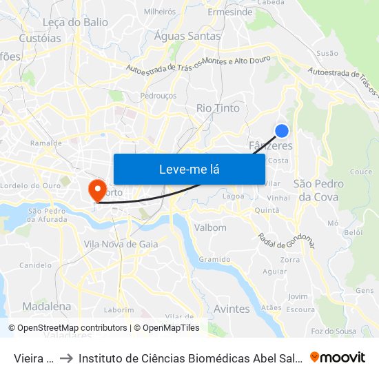 Vieira de Sá to Instituto de Ciências Biomédicas Abel Salazar - Polo de Medicina map