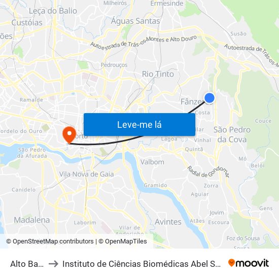 Alto Barreiros to Instituto de Ciências Biomédicas Abel Salazar - Polo de Medicina map