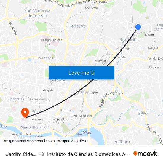 Jardim Cidade Rio Tinto to Instituto de Ciências Biomédicas Abel Salazar - Polo de Medicina map
