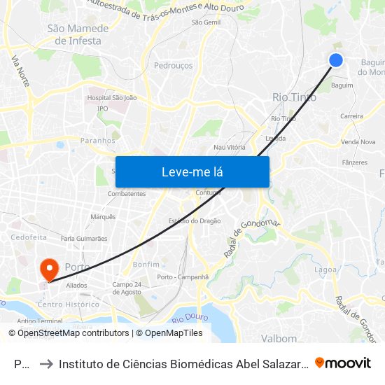 Paço to Instituto de Ciências Biomédicas Abel Salazar - Polo de Medicina map