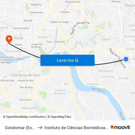 Gondomar (Escola Secundária) to Instituto de Ciências Biomédicas Abel Salazar - Polo de Medicina map