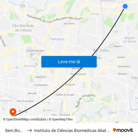 Sem.Bom Pastor to Instituto de Ciências Biomédicas Abel Salazar - Polo de Medicina map