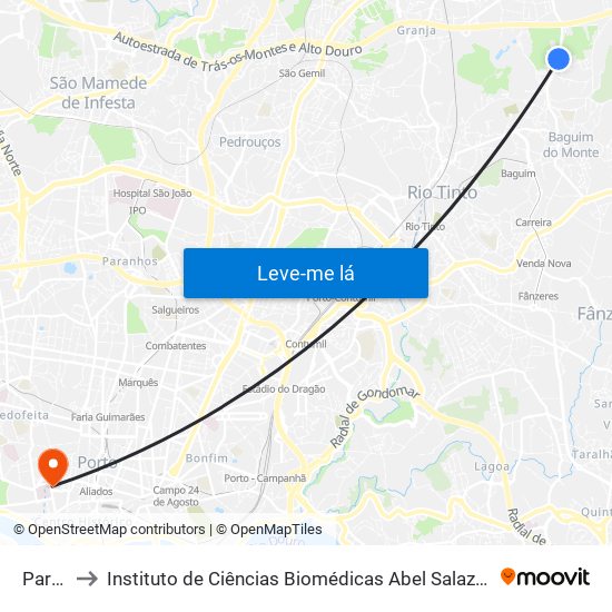 Paraiso to Instituto de Ciências Biomédicas Abel Salazar - Polo de Medicina map