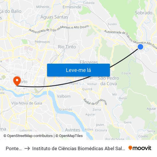 Ponte Seca to Instituto de Ciências Biomédicas Abel Salazar - Polo de Medicina map