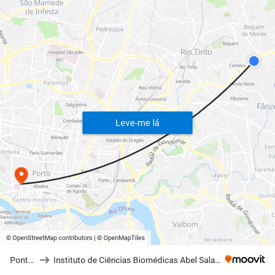 Pontelhas to Instituto de Ciências Biomédicas Abel Salazar - Polo de Medicina map