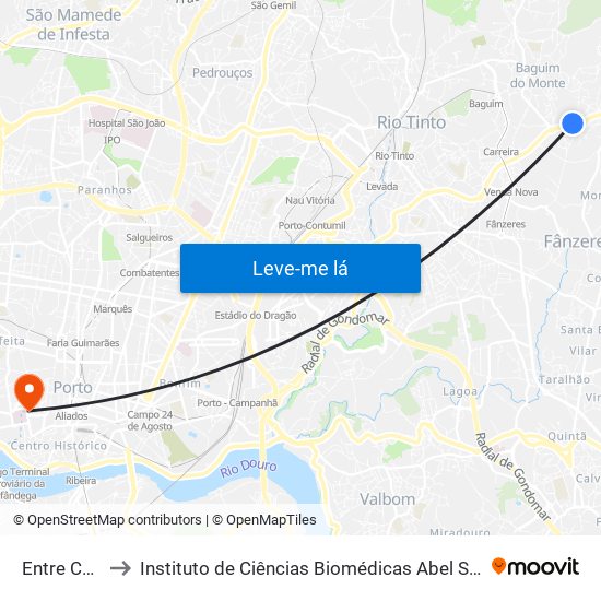 Entre Cancelas to Instituto de Ciências Biomédicas Abel Salazar - Polo de Medicina map