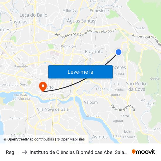 Regadas to Instituto de Ciências Biomédicas Abel Salazar - Polo de Medicina map