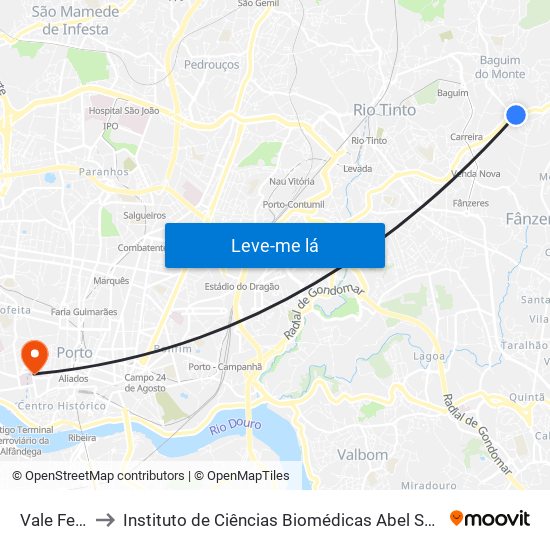 Vale Ferreiros to Instituto de Ciências Biomédicas Abel Salazar - Polo de Medicina map