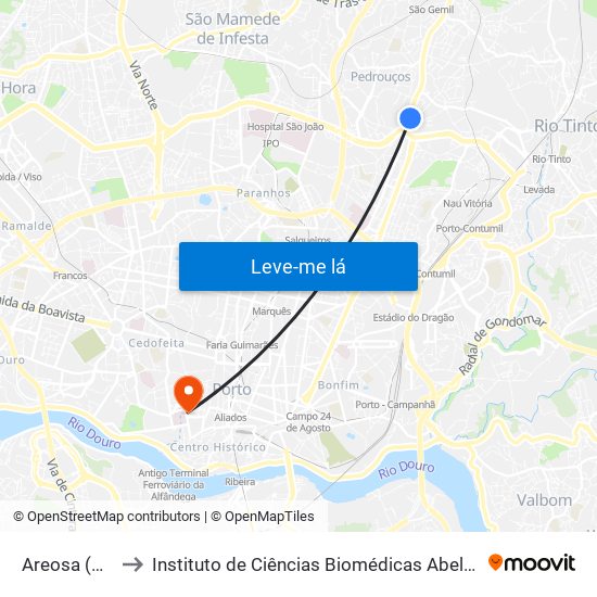 Areosa (Mercado) to Instituto de Ciências Biomédicas Abel Salazar - Polo de Medicina map