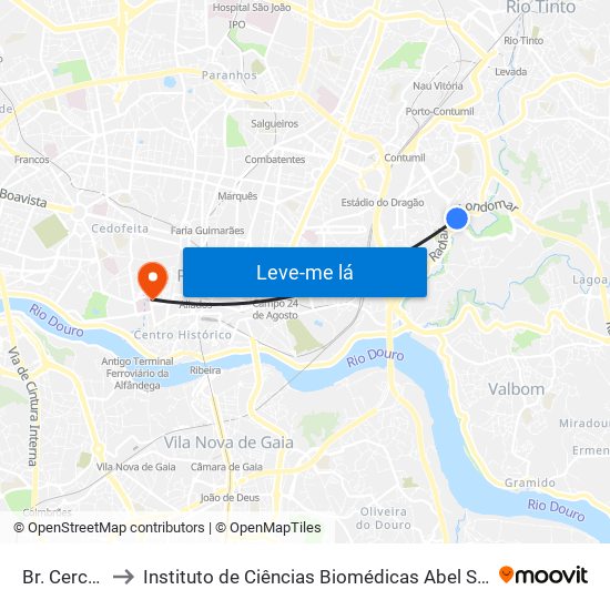 Br. Cerco Porto to Instituto de Ciências Biomédicas Abel Salazar - Polo de Medicina map