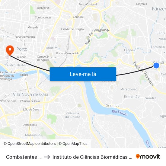 Combatentes Grande Guerra to Instituto de Ciências Biomédicas Abel Salazar - Polo de Medicina map