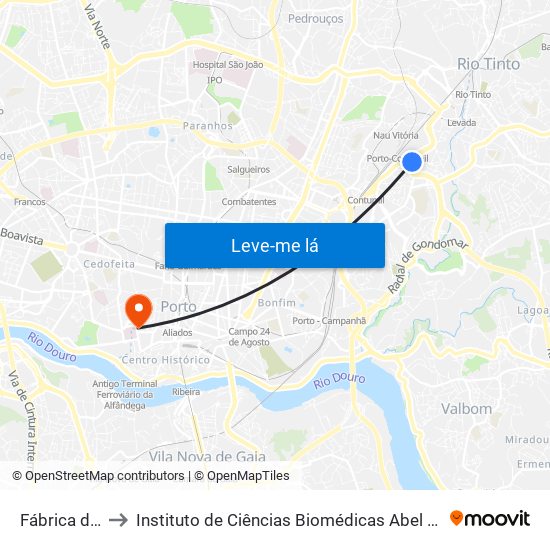 Fábrica do Cobre to Instituto de Ciências Biomédicas Abel Salazar - Polo de Medicina map