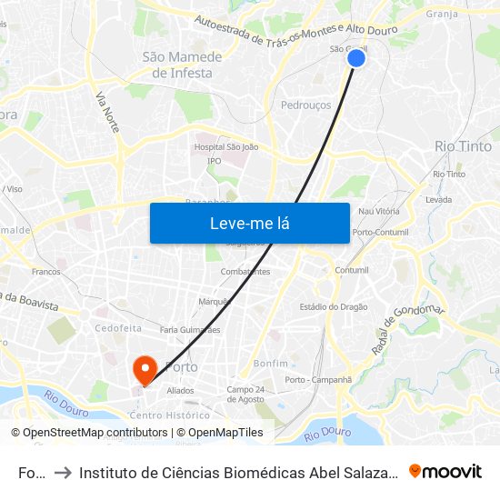 Forno to Instituto de Ciências Biomédicas Abel Salazar - Polo de Medicina map