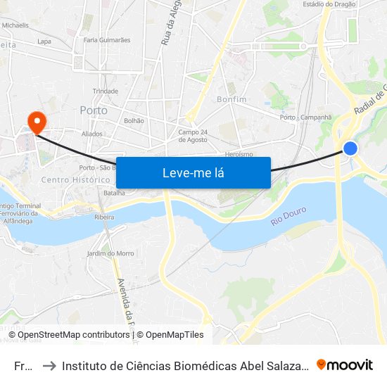 Freixo to Instituto de Ciências Biomédicas Abel Salazar - Polo de Medicina map