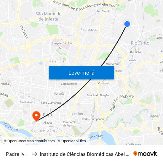 Padre Ivo Tonelli to Instituto de Ciências Biomédicas Abel Salazar - Polo de Medicina map