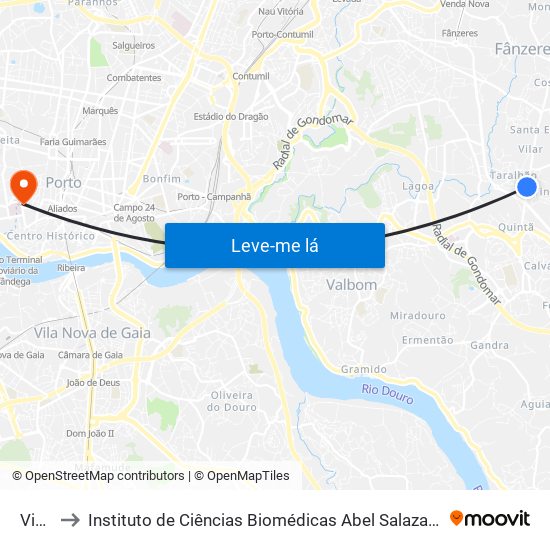 Vinhal to Instituto de Ciências Biomédicas Abel Salazar - Polo de Medicina map