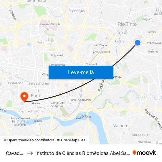 Cavada Nova to Instituto de Ciências Biomédicas Abel Salazar - Polo de Medicina map