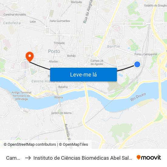 Campanhã to Instituto de Ciências Biomédicas Abel Salazar - Polo de Medicina map