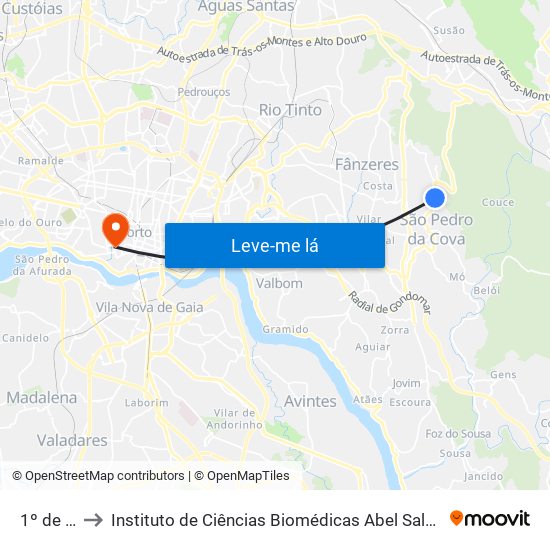 1º de Maio to Instituto de Ciências Biomédicas Abel Salazar - Polo de Medicina map