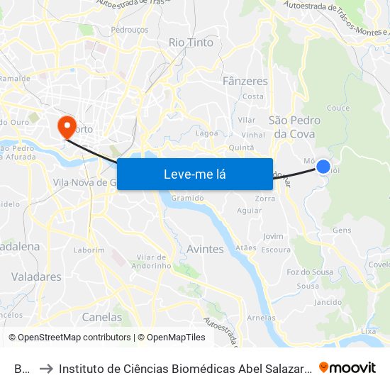 Béloi to Instituto de Ciências Biomédicas Abel Salazar - Polo de Medicina map