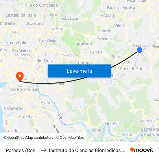 Paredes (Centro de Saúde) to Instituto de Ciências Biomédicas Abel Salazar - Polo de Medicina map