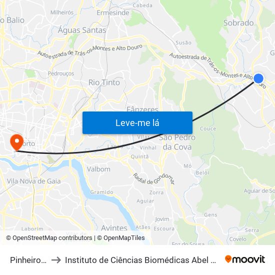 Pinheiro Manso to Instituto de Ciências Biomédicas Abel Salazar - Polo de Medicina map