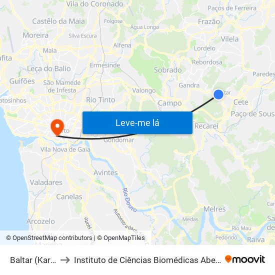 Baltar (Kartódromo) to Instituto de Ciências Biomédicas Abel Salazar - Polo de Medicina map