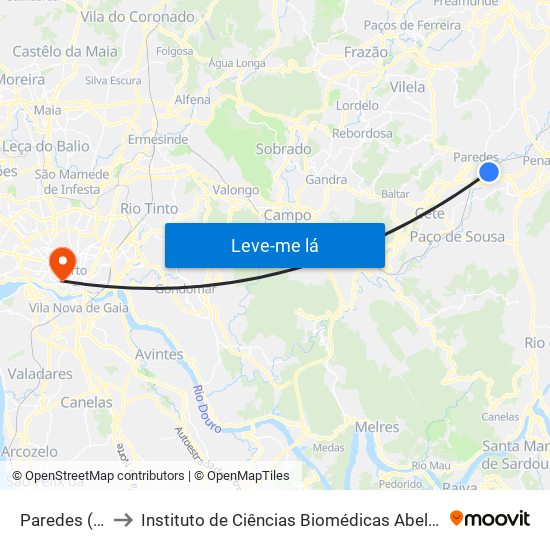 Paredes (Estação) to Instituto de Ciências Biomédicas Abel Salazar - Polo de Medicina map