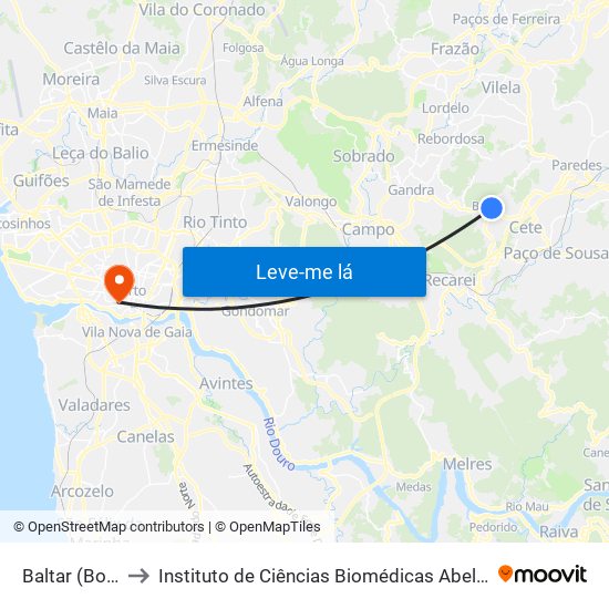 Baltar (Bombeiros) to Instituto de Ciências Biomédicas Abel Salazar - Polo de Medicina map
