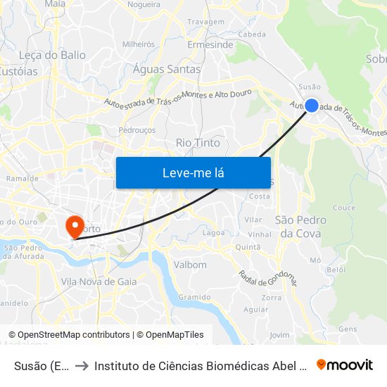 Susão (Estação) to Instituto de Ciências Biomédicas Abel Salazar - Polo de Medicina map