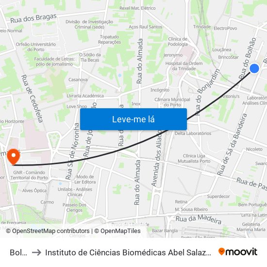 Bolhão to Instituto de Ciências Biomédicas Abel Salazar - Polo de Medicina map