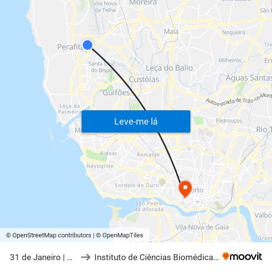 31 de Janeiro | Escola Eb1 Ribeiras to Instituto de Ciências Biomédicas Abel Salazar - Polo de Medicina map
