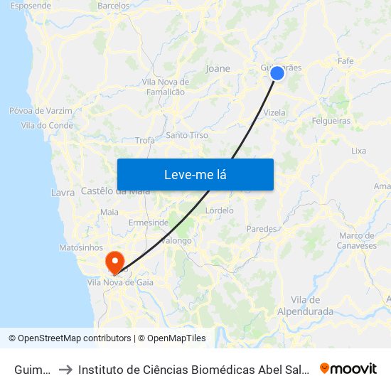 Guimarães to Instituto de Ciências Biomédicas Abel Salazar - Polo de Medicina map